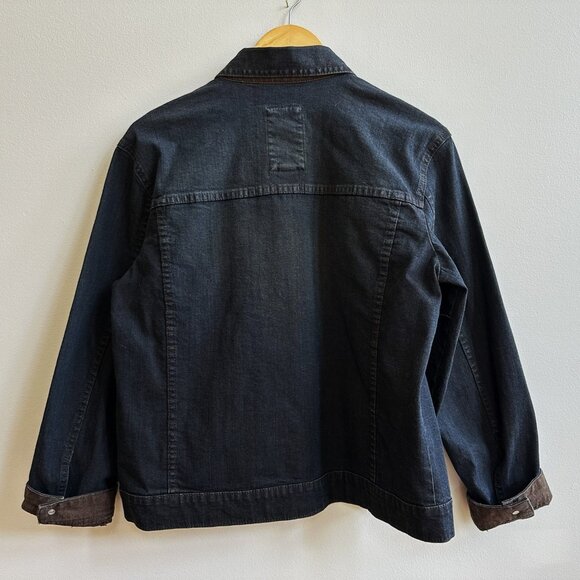 Chico's Denim Jacket Size 1 (8-10 Medium) Midnight Blue with Brown Rolled Cuffs - Picture 2 of 6